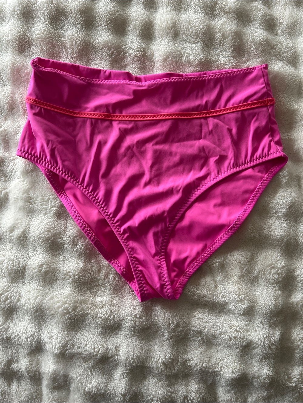 Fabletics High-Waist Swim Bottom in Bright Pink with Subtle Trim